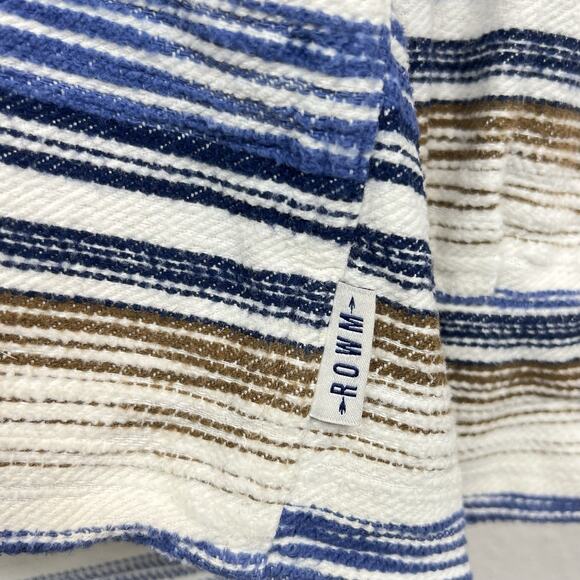 ROWM Mens 100% Cotton Hooded Shacket Shirt Jacket Size XL Cream Stripped Rugged - Picture 10 of 12